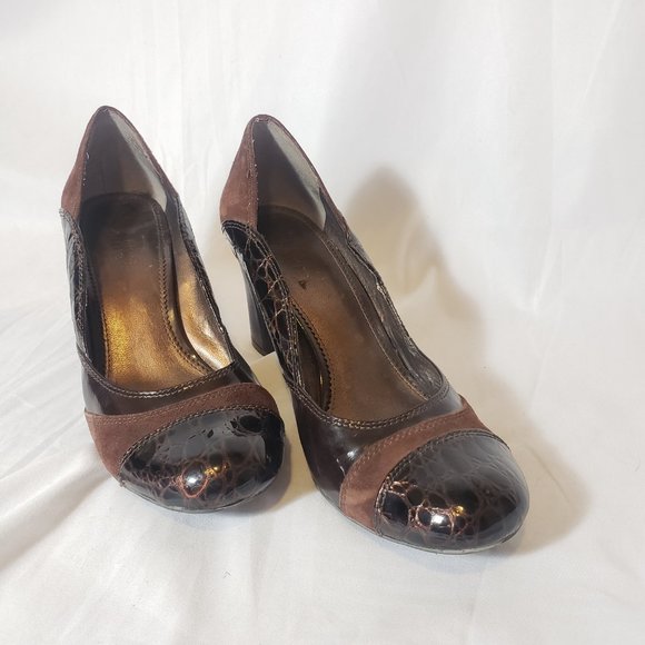 Vintage Early 2000s Y2K Franco Sarto Brown Round Toe Chunky Heel Pump Size 8.5M - Picture 6 of 11